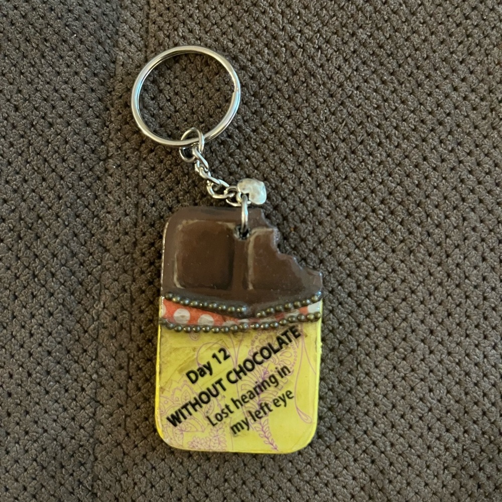 Handmade Chocolate Bar Keychain with Humorous Quote